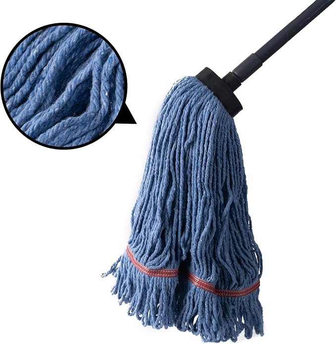 Matthew Large Commercial&Residential Mop Heavy Duty Industrial Mops w/Screw-on handle(Fit Standard American Screw)Looped-End String Wet Cotton Mops for Home,Office,Warehouse - 2 Set&2 Mop Replacements