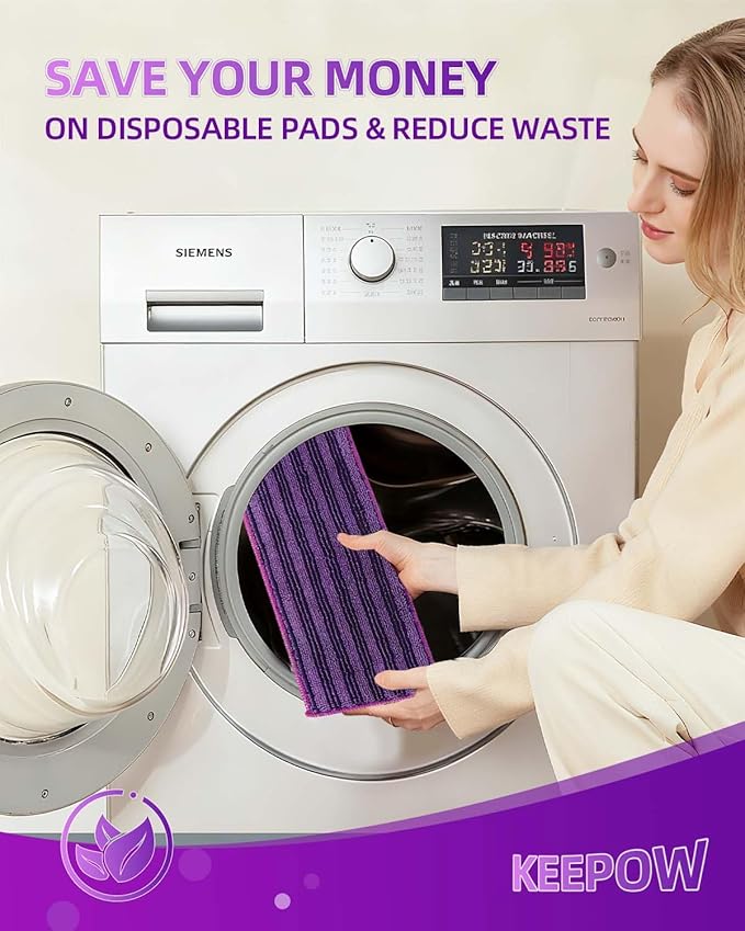 KEEPOW Reusable Power Mop Refills Pads Compatible with Swiffer PowerMop Pad with Scrubbing Pad Microfiber Power Mop Pads Refill for Spray Mop Washable Pads for Multi-Surface Floor Cleaning, 4 Pack