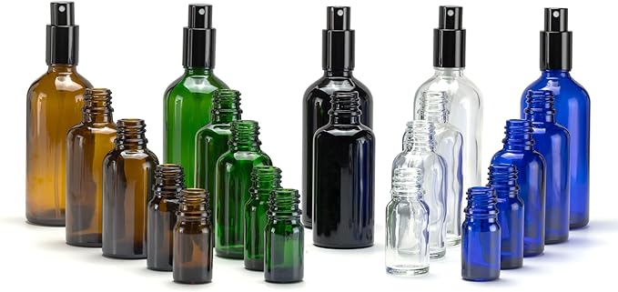 YIZHAO Black Glass Spray Bottles 1oz, with Small Fine Mist Spray, Metal Cap, Refillable for Essential Oil,Travel,Cleaning,Perfume,Aromatherapy,Makeup – 24 Pcs