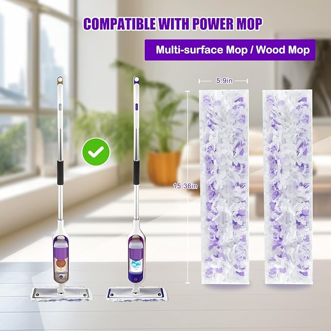30 Count Power Mop Pads for Swiffer Power Mop Refill Pads, Power Mop Refills for Swiffer Power Mop Reflills, 5X Cleaning Disposable PowerMop Pads for Swiffer Wet Pads Refill, Unscented