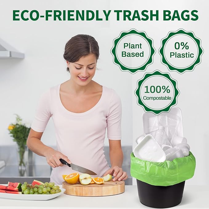 Eargardin 5 Gallon Trash Bags Compostable Compost Small Garbage Bag Extra Thick 0.78 Mil for Kitchen Bathroom BPI Certified 45 Counts, Green