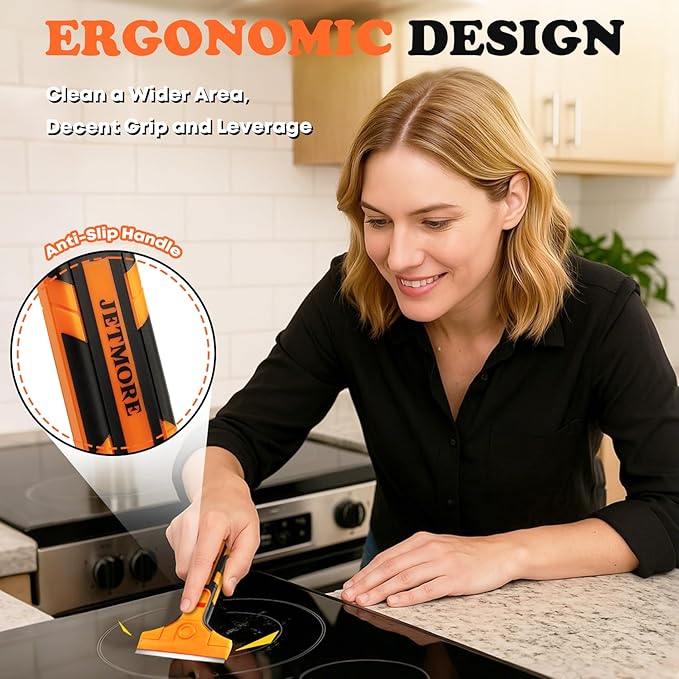 JETMORE Razor Blade Scraper, Scraper Tool with 15 PCS SK5 Steel Blades, Razor Scraper, Ergonomic Handle with Blade Storage Box, Scraper for Cleaning Windows, Glass, Oven, Stove, Kitchen, Floor, Paint