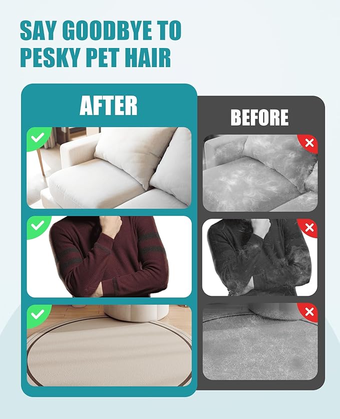 MecoMeow Pet Hair Removal Brush for Couch, Durable, Reusable, Washable Lint Cleaner for Dog and Cat Hair, Gentle on Furniture, Effective on Carpets, Clothing, Bedding-with Bag