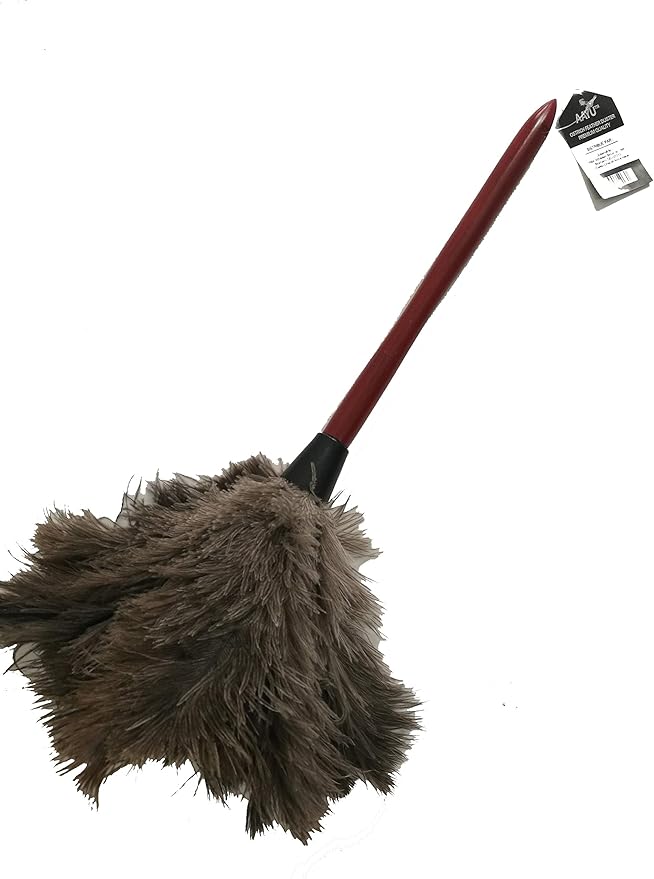 AAYU Ostrich Feather Duster 22-24" inches | Natural Feathers Duster for Cleaning and Moping Genuine w/Long Wooden Handle Eco-Friendly Easy to Use (55 cm)