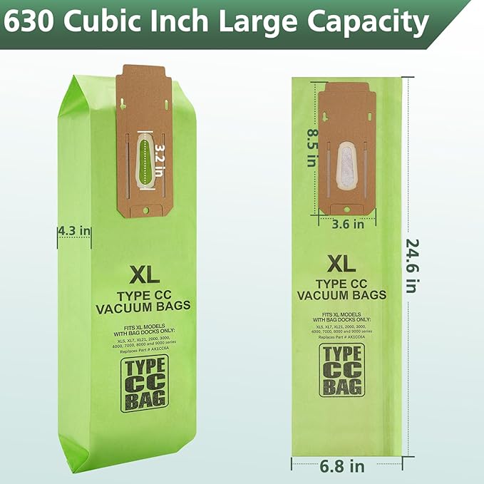 16 Packs Vacuum Bags for Oreck Type CC, Compatible with All Oreck XL Upright Vacuum Cleaner - Replaces Part # CCPK8DW