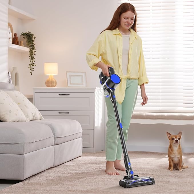 DUMOS Cordless Vacuum Cleaner, Lightweight Stick Vacuum Cleaners for Home, Powerful Suction & LED Lights Rechargeable Battery for Carpets, Pet Hair, Hardwood Floors