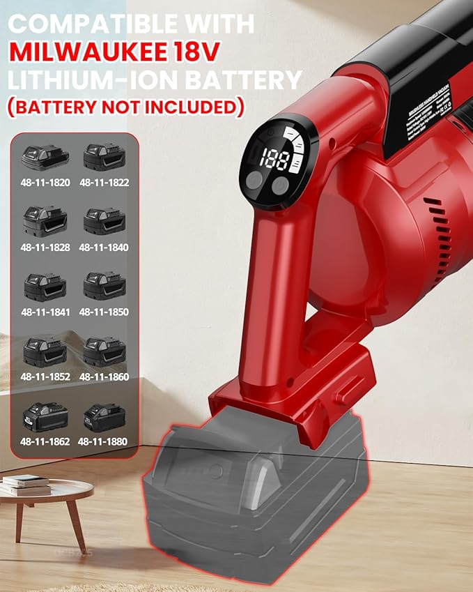 ZEXAPE Cordless Vacuum Cleaner for Milwaukee M18 Battery, 7-in-1 Lightweight Stick Vacuum with HEPA Filter, 35KPA Suction, 350W Brushless Motor, 3 Modes for Floor, Carpet, Car(Battery Not Included)
