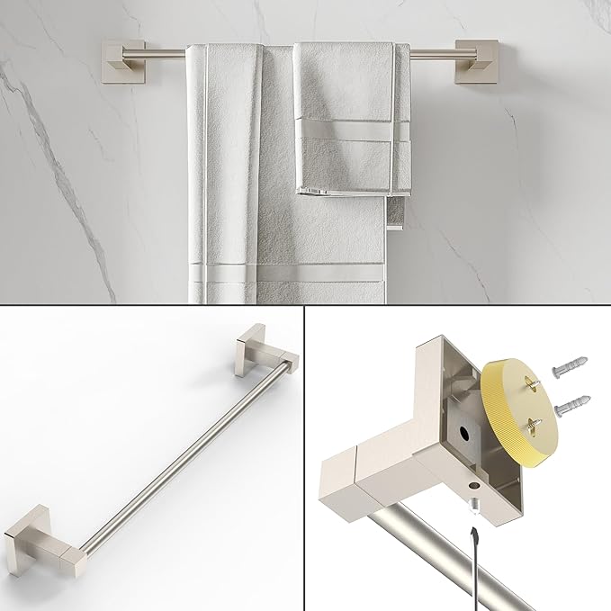 RUACQ 3 Pieces Bathroom Hardware Set, SUS 304 Stainless Steel Toilet Paper Holder, Towel Ring, 18-inch Towel Bar Set, Wall Mounted, Heavy Duty(Brushed Nickel)
