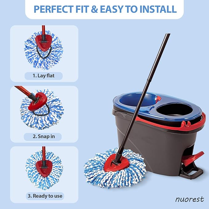 Spin Mop Replacement Heads, Microfiber Mop Refills, Easy to Replace, 4 Pack