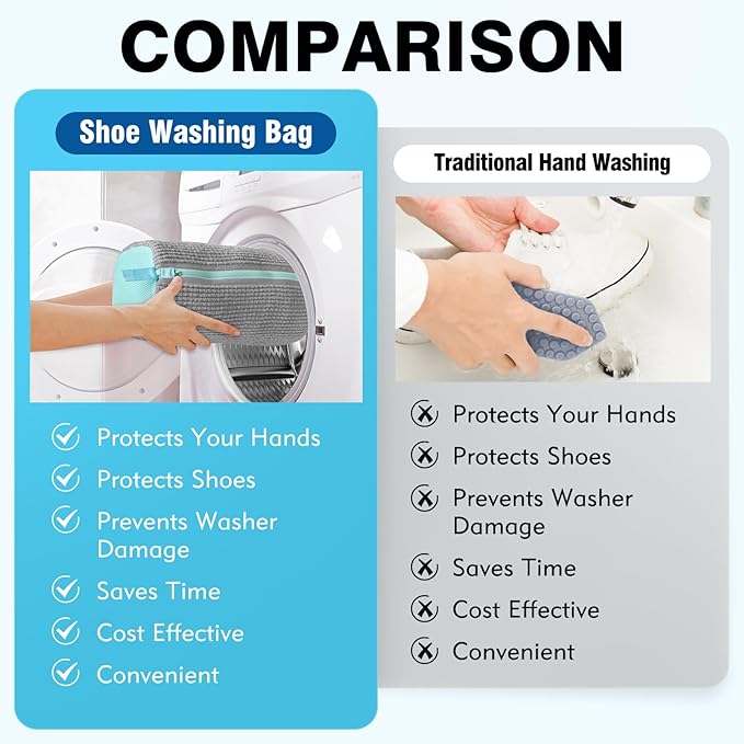 Shoe Washing Machine Bag Upgrade Version Laundry Shoe Bag for Washer and Dryer 100% Safe and Easy Shoe Cleaning 1 Pair (Gray, One Size)