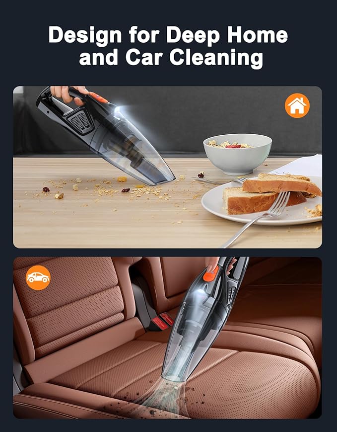 Otemly Handheld Vacuum Cordless Rechargeable 9KPA - [2H Fast Charging Dock] Portable Car Vacuum Cleaner High Power Suction with LED Light, 2 HEPA Filters, Dust Busters Wet Dry for Home/Car/Office/Pet