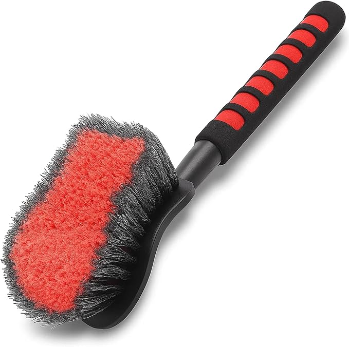 TAKAVU 17.5" Wheel Tire Body Brush Soft Bristle - Gentle Car Wash Brush Long Handle for Safe Tire Sidewall & Wheel Cleaning - Scratch - Free Automotive Tool