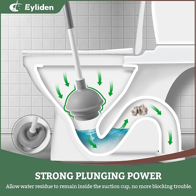 Eyliden Toilet Plunger & Brush Set, Upgrade 3-Step Suction Cup - Ultra-Tight Seal, Durable, Space-Saving Toilet Deep Cleaning Combo with Holder, Bathroom Essentials (1 Pack, White & Grey)