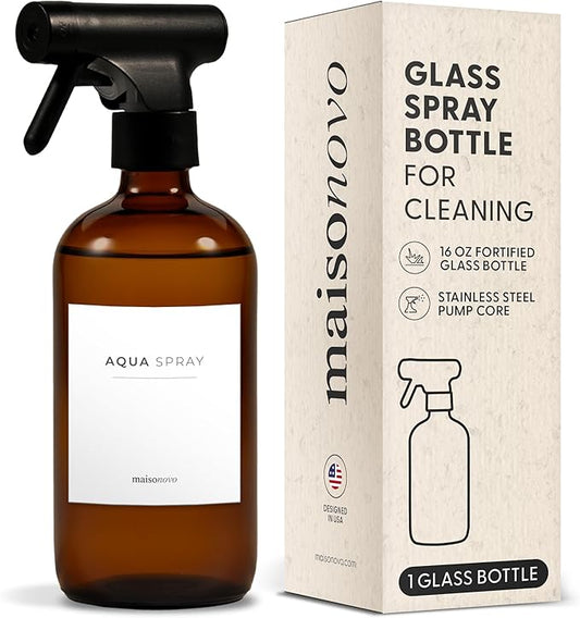 MaisoNovo Glass Spray Bottle - 16.9 fl oz Amber x 1 with 16 Labels
