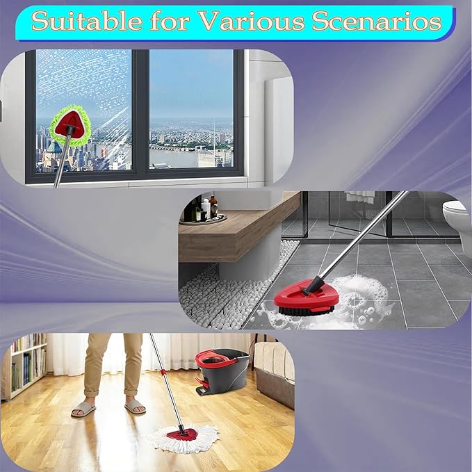 EasyWring Spin Mop Replacement Head Spin Mop Refills Compatible with O Cedar EasyWring 1-Tank Spin Mop Handle, 3 Microfiber Mop Refills, 1 Triangle Head Cover, 1 Scrubber Head and Handle for Ocedar