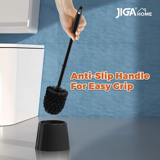 JIGA 3 Pack Toilet Brush and Holder Set, Toilet Bowl Brush with Caddy Bathroom Stiff Bristles Toilet Scrub Brush, Black