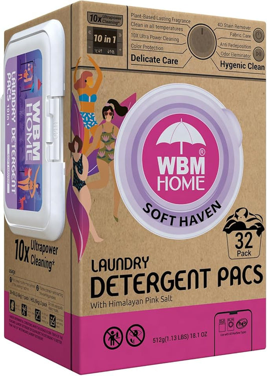 WBM Laundry Pods, 32 Count | Specially Designed for Undergarments With Soft Heaven Fragrance | Laundry Detergent Pods Formulated With Plant-Based Formula and Gentle Stain Remover