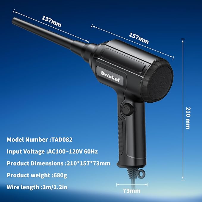 Svinkal Compressed air Duster Electric 500W, Canned air Replacement, 40000RPM Air Blower, Stepless Speed, an AC dust Blower with 6ounces of Blowing Power for Computer Keyboards etc Electronic Duster