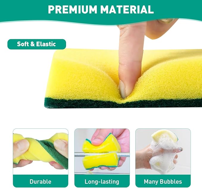 PuoWeo 24-Pack Heavy Duty Scrub Sponges, Non-Scratch Kitchen Sponge with Durable Scouring Pad, Dual-Sided Cleaning Sponge for Dishes, Pots, Pans, Sinks – Extra Absorbent & Long-Lasting