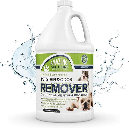 Amaziing Solutions Pet Stain and Odor Remover - Enzyme Cleaner, Pet Urine Odor Eliminator Refill - Floor & Carpet Cleaner, Pet Deodorizers For Home, Fabric Freshener W/Fresh, Clean Scent, 1 Gallon