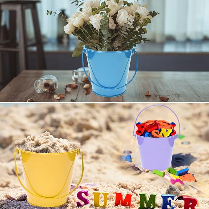 Colored Metal Buckets with Handle, 6 Pack 5.91 Inch Galvanized Iron Pail Bucket for Kids,Classroom,Crafts,and Party Favors (Multi-Colored)