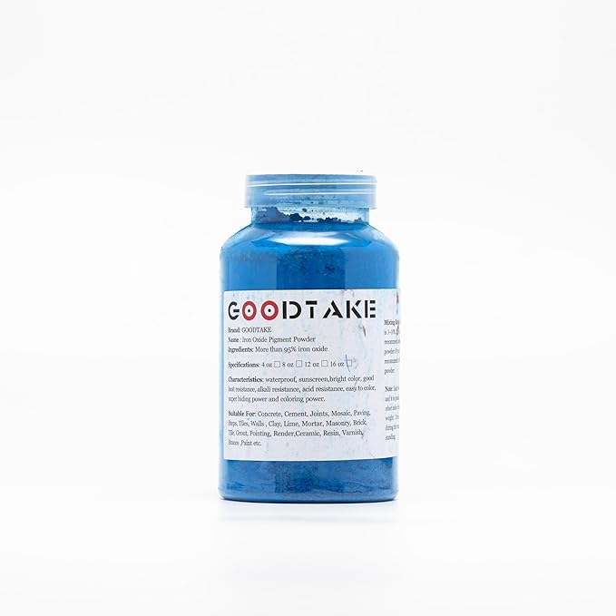 GOODTAKE Concrete Pigment, Blue Iron Oxide Pigment Powder, Concrete Cement Dye Coloring Powder for Brick, Tile, Clay, Lime, Mortar, Grout, Plaster, Paint (Blue, 20 oz)