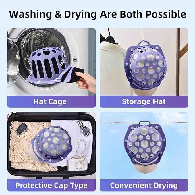 Silicone Hat Washer Cage Hat Cleaner for Baseball Caps, Rust-Proof & Shape-Saving Design,Ball Cap Washer Fit for Adults and Kids Hats Shaper,Flexible and durable，Cap holder,Purple