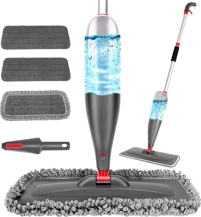 Spray Mop for Floor Cleaning with 3pcs Washable Pads - Wet Dry Microfiber Mop with 800 ml Refillable Bottle for Kitchen Wood Floor Hardwood Laminate Ceramic Tiles Floors Dust Cleaning