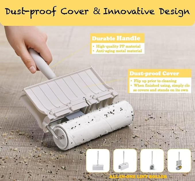 HapChron Large Surface Lint Roller Extra Sticky with Dust-Proof Cover 6.3'' Wider 240 Sheets/4 Refills, Pet Dog & Cat Hair Remover for Furniture Clothes Carpet Floor Car, A Great Sticky Tape Roller