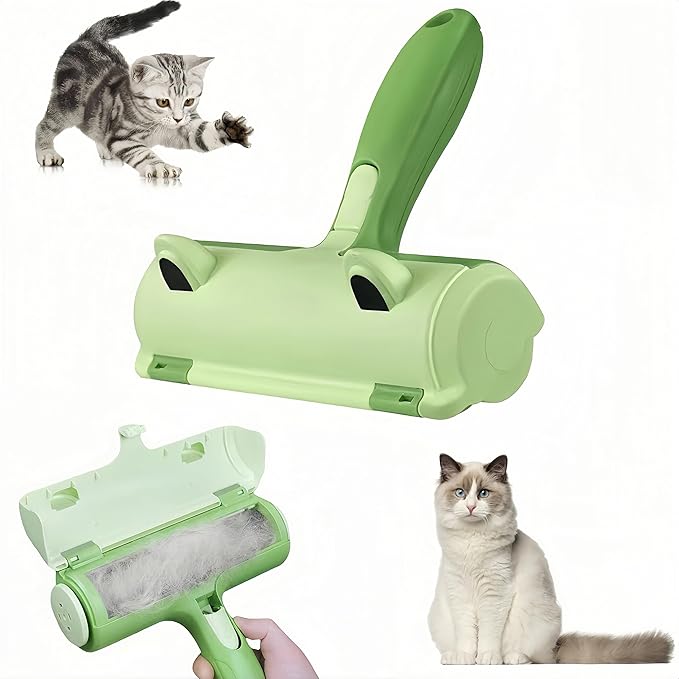 BoBow Roller Pet Hair Remover, Reusable Lint Roller Cat & Dog Hair Remover for Furniture, Couch, Carpet, Clothing and Bedding - Portable Multi-Surface Fur Removal Tool Green