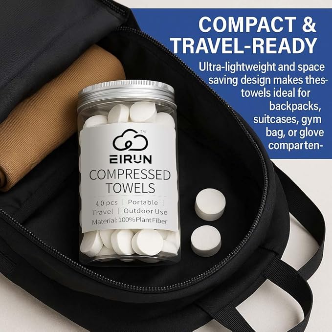 Compressed Towels – Travel-Size Compact Towels for Camping, Hiking, Gym & Outdoor Use – Lightweight, Expandable & Reusable