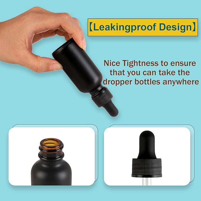 24 Pack,1oz Glass Dropper Bottle, Frosted Black Tincture Bottles with Dropper,Pretty Finish for All Kinds of Liquids,Oil Bottles for Hair- Stronger Suction ideal for Leakproof Travel