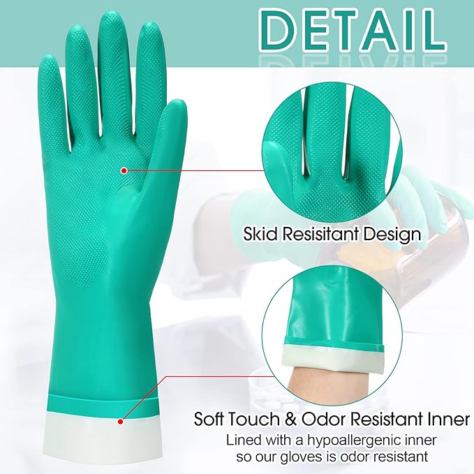 30 Pairs Chemical Resistant Gloves Heavy Duty Thick Nitrile Gloves Bulk for Cleaning, Resist Household Acid, Alkali and Oil (Large)