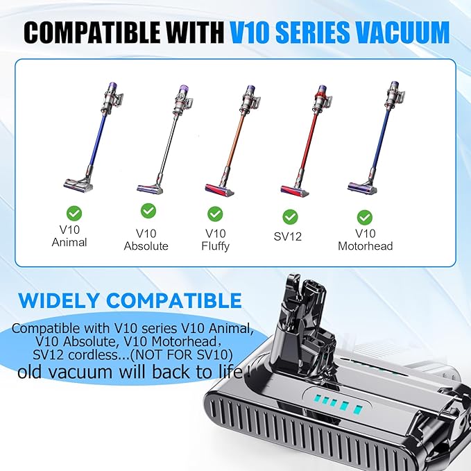 Replacement for dyson v10 battery SV12 7-Cell 206340 Battery 7000mAh Compatible with V10 Animal V10 Absolute Fluffy Motorhead SV12 Cordless Stick Vacuum Cleaner 25.2V 206340 969352-02 Carpet cat dog