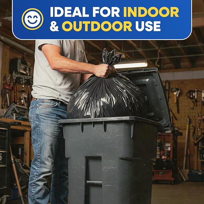 64-65 Gallon Trash Bags Heavy Duty with Flap Ties Extra Large Garbage Bags 2 Mil Outdoor Trash Bags 43 x 49 Trash Can Liners, Black Pack of 20