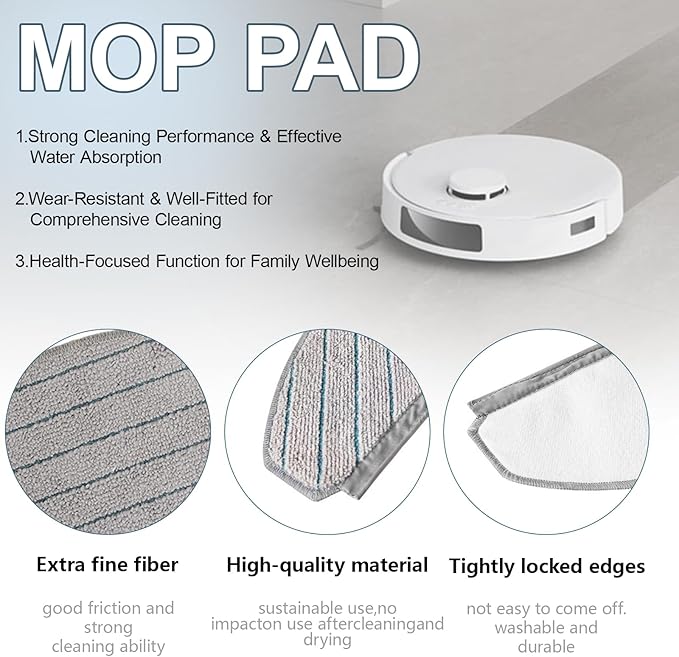 Accessories for ECOVACS DEEBOT T10 Plus, N20 Plus, for Yeedi C12 Pro Plus Robot Vacuum Cleaner, N20 Plus Replacement 8 Pcs Washable Microfiber Mop Pads and 2 Pcs Disposable Mop Pads