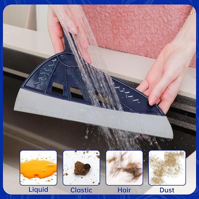 Magic Air Broom, Squeegee Broom for Floor Cleaning, 60’’ Multifunctional Floor Squeegee with Aluminum Adjustable Handle, Magic Broom for Glass, Fine Dust, Pet Hair, Liquids (Ocean Blue)