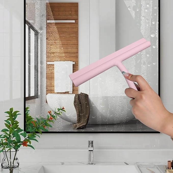 DEOFUXT Silicone Shower Squeegee for Glass Doors Window Squeegee for Walls, Sink, Mirror, Bathroom, Car Window Cleaning - Pink