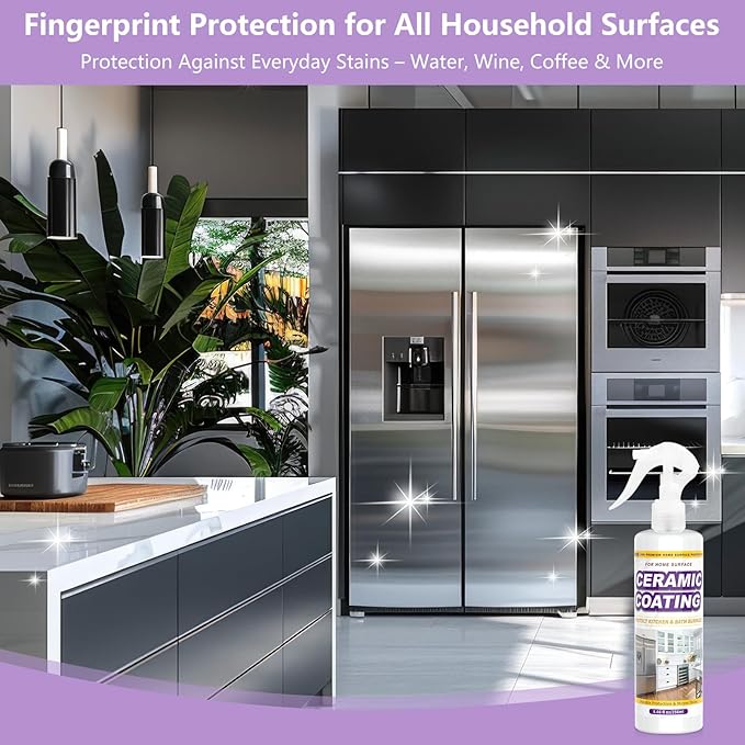 Ceramic Coating Spray for Kitchen Appliances & Stainless Steel – Fingerprint Resistant Cleaner & Sealer for Sinks, Fridges, Stoves – Easy Cleaning & Long-Lasting Multi-Surface Shine 8.66oz