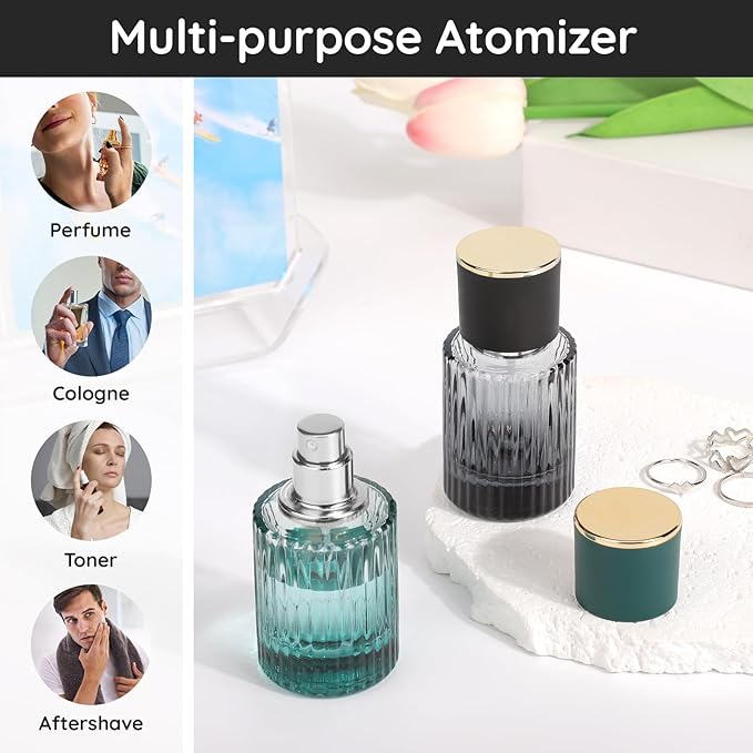 Segbeauty 1oz Glass Perfume Atomizer Empty, 1pcs Black Mini Travel Perfume Bottle Refillable, 1pcs Green 30ml Fine Mist Travel Cologne Atomizer Sprayer, Small Cologne Spray Bottle with Refill Tool Kit