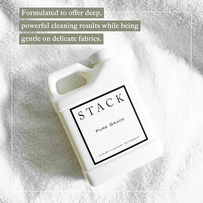 STACK Almost Home Luxury Laundry Detergent - Premium Scented Laundry Detergent for HE & Standard Washers - Infused With Wild Jasmine, Suede, & Musk - Dye Free Gentle & Effective Cleaning - 64 oz