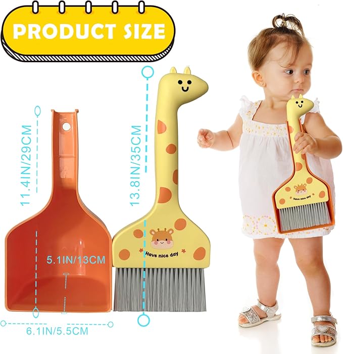 BSMstone Small Broom with Dustpan Combo Set Cartoon Mini Broom and Dustpan Set Cute Cleaning Kit for Home Office Floor Counter Pet Nest (Brown)