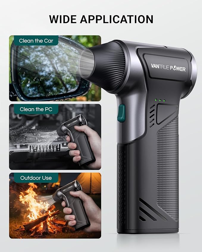 VANTRUE POWER T150 Compressed Air Duster 110000RPM Super Power Electric Duster, 3-Gear Adjustable Mini Blower with Fast Charging, Dust Blower for Computer, Keyboard, House, Outdoor,AC,PC and Car