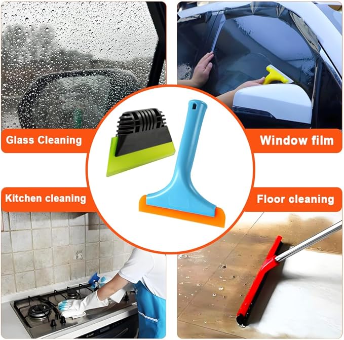 Cotonlake Window Tint Tool All-Purpose 6" Silicone Cleaning Squeegee 5 inch Handy Small Rubber Window Squeegee Auto Water Blade for Car Windshield, Window, Mirror, Glass Door,Shower(Green and Orange)