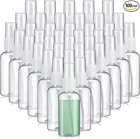 Uiifan 100 Pcs Mini Clear Spray Bottles 1 oz Small Empty Plastic Fine Mist Spray Bottles with Small Funnels for Essential Oils Travel Alcohol Perfumes