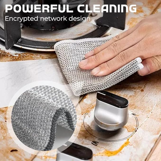 Multipurpose Wire Dishwashing Rags for Wet and Dry, 2025 Upgrade Non Scratch Metal Wire Dishcloth, Reusable Premium Metal Scrubbing Pads Sponge Clean for Home Kitchen Stove Tops (5Pcs)