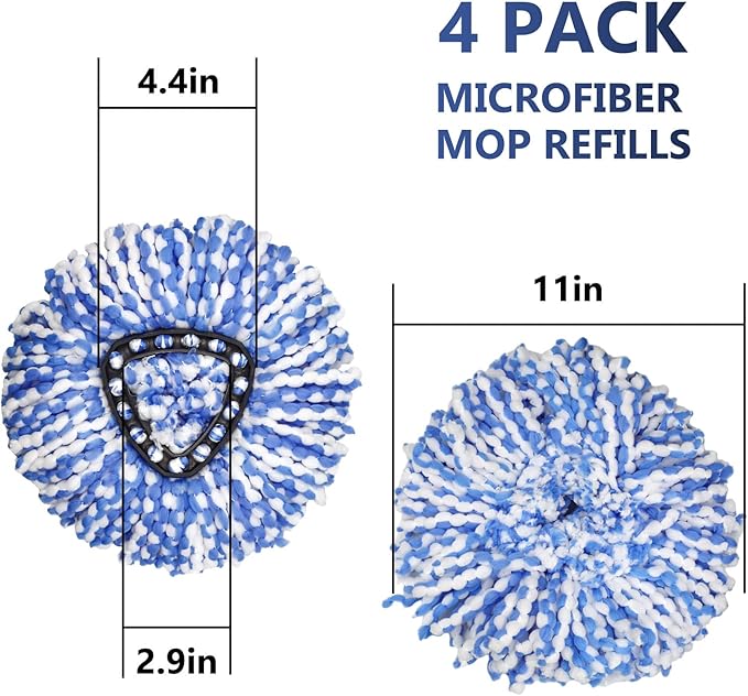 Spin Mop Replacement Head - 4 Pack RinseClean Mop Refills Compatible with O-Cedar Triangle Spin Mop, Microfiber Mop Replace Head Easy Cleaning Floor Head Mop (for 2 Tank System ONLY)