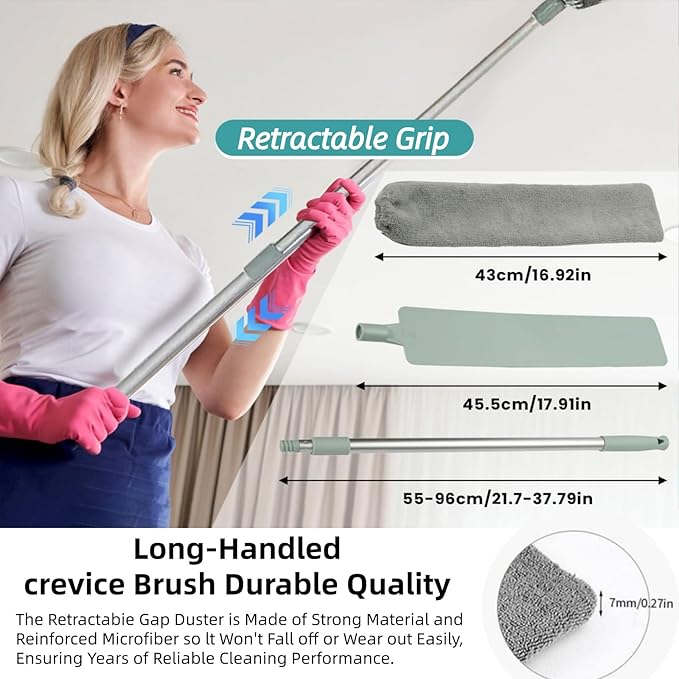 Saker Plus Mop, Retractable Gap Dust Cleaning Artifact, Retractable Gap Dust Cleaner Flat Duster 2 Microfiber Dusting Cloths Long Handle