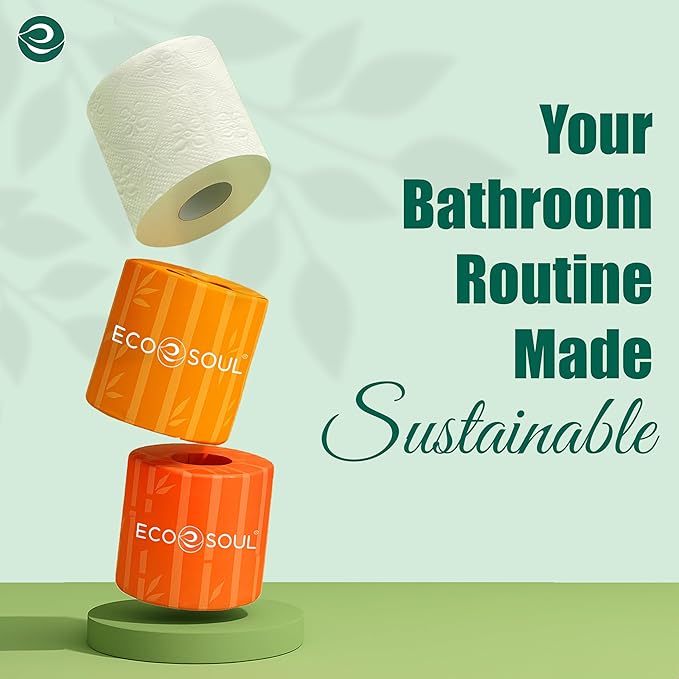 Eco Soul Premium Bamboo Toilet Paper 3 Ply | 36 Mega Rolls | 300 Sheets Each | FSC Certified Hypoallergenic, Textured & Skin-Friendly Septic-Safe Soft Bathroom Tissue Eco-Friendly Chemical & Dye Free