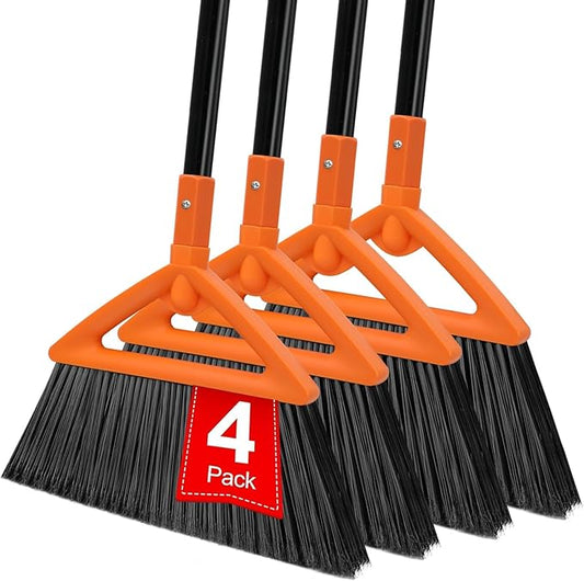 SZJYHQY 4 PCS Outdoor Indoor Broom, Brooms for Sweeeping Indoor, Heavy-Duty Kitchen Broom with Long Pole, Angle Broom Orange for Garages Restaurant Courtyard Office Slidewalk Lobby Sweep Dust